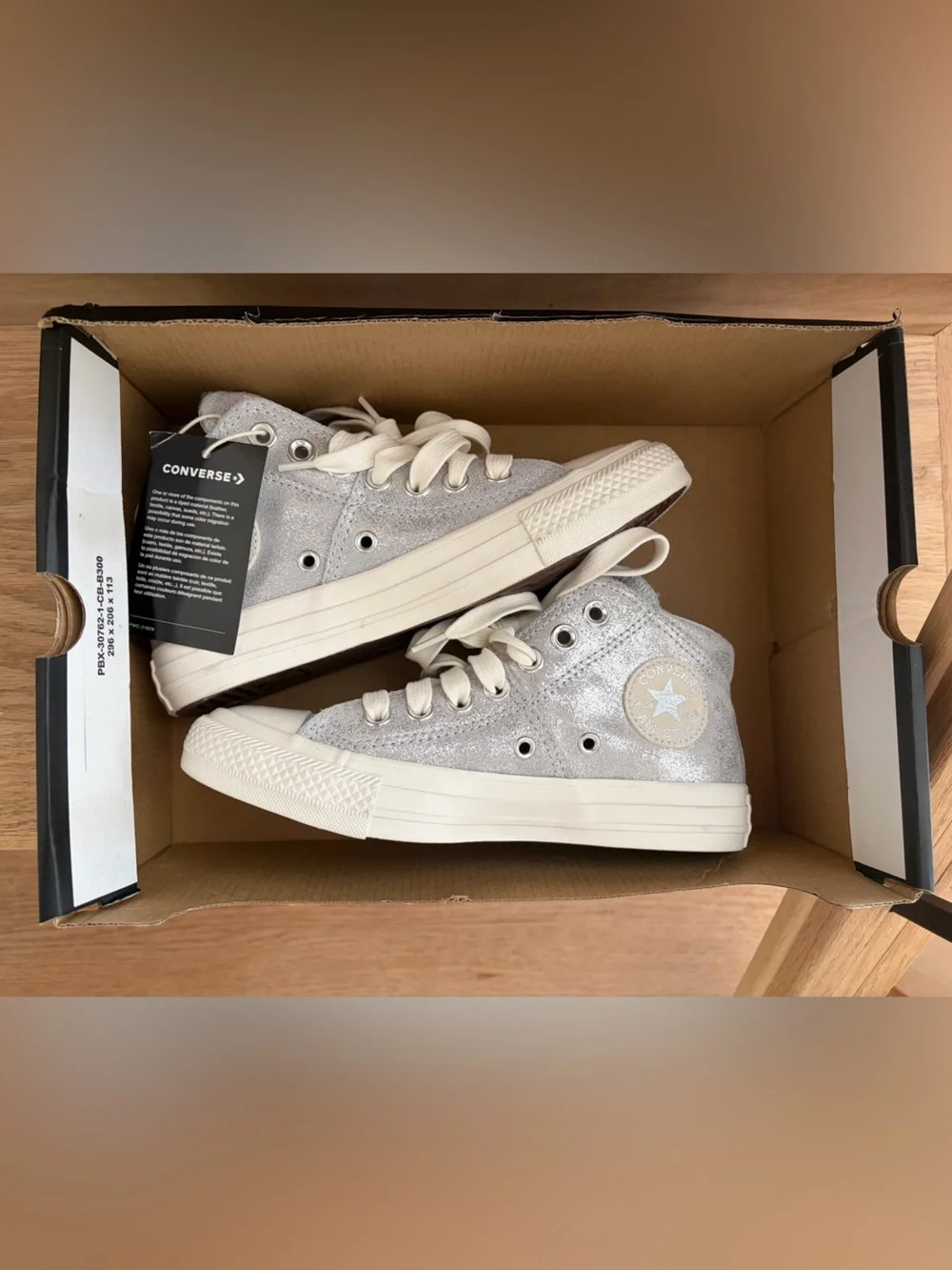 Converse High Top Sneakers in Silver Glitter NWT Size Girls 5